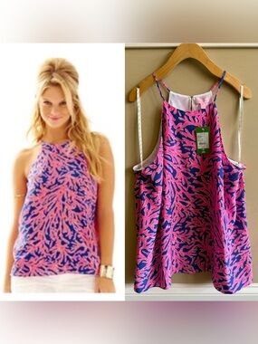 NWT Lilly Pulitzer Silk Samba Top in “Did You Catch That”, Size XL.